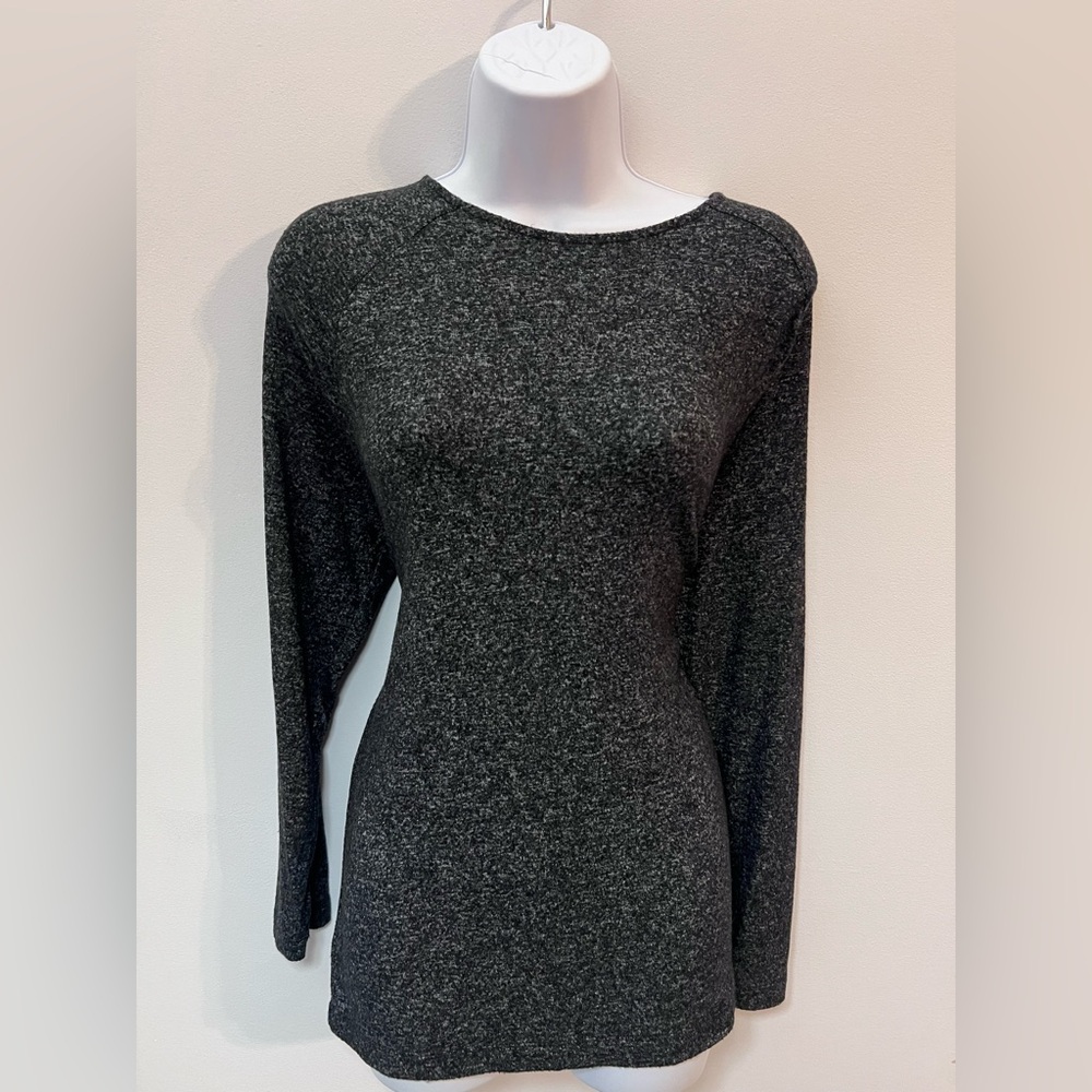 LOFT Gray Long Sleeve Top, Size L w/ tie back detail, EUC
